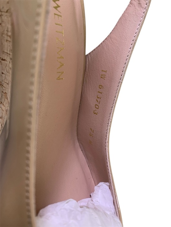 Stuart Weitzman Women’s Adobe Nude Patent Leather Peep-Toe Wedge Slingbacks 7.5 - Picture 8 of 8